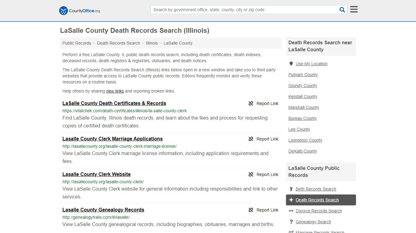 Death Records Search - LaSalle County, IL (Death ...